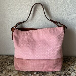 SOLD-Coach Pink Canvas and Suede Y2K Shoulder Bag